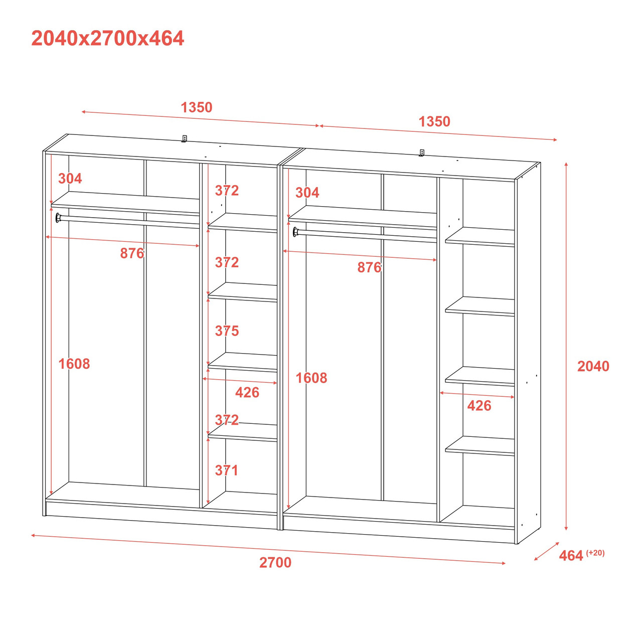 Шафа для одягу комплект Промо Сірий 3+3 ДСП 270х48х204 (80737768) 8