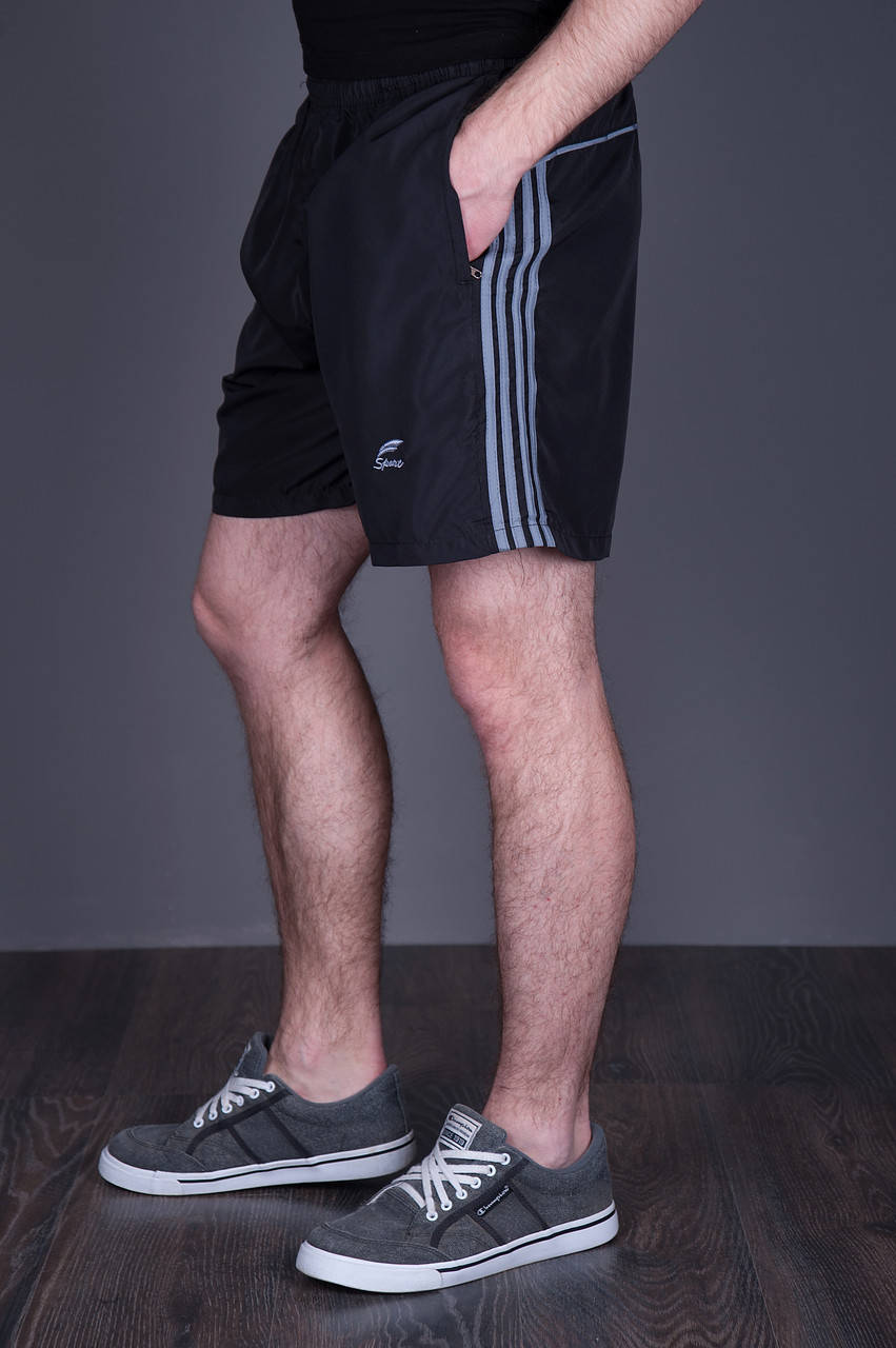 

Чоловічі шорти великого розміру (плащівка), чорного кольору з сірими полосами., Черный