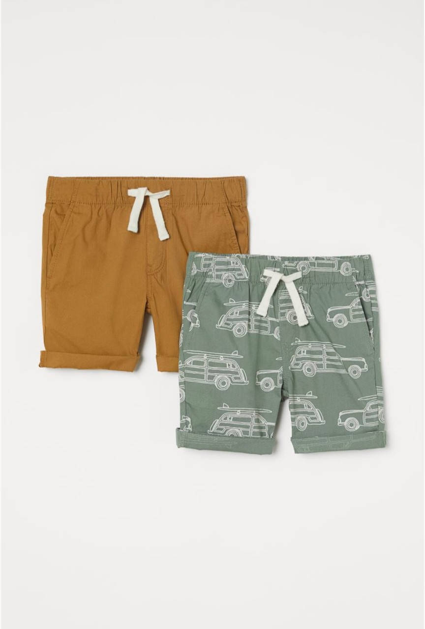 

Шорты для мальчика коричневые однотонные и в принт машинок H&M р.116, 128, 134, 140cм., Коричневый