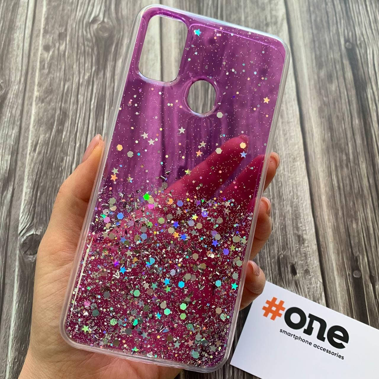 

Чехол для Samsung M21 накладка блестящая со звездочками чехол на самсунг м21 фиолетовый