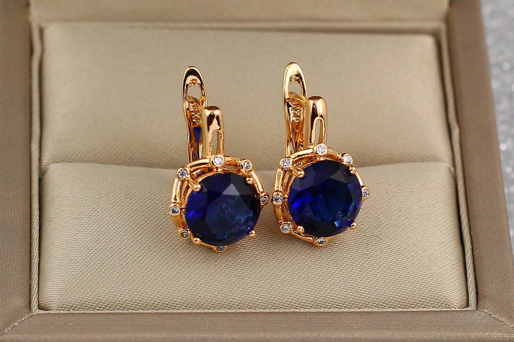 

Серьги Xuping Jewelry синие восьмигранники 1.8 см золотистые
