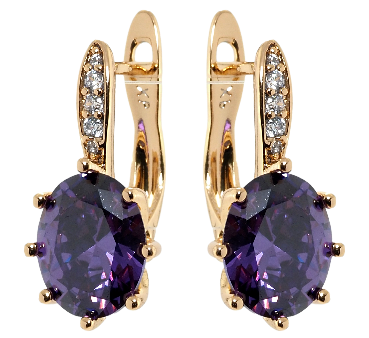 

Серьги Xuping Позолота 18K английский замок "Фиолетовые фианиты на дужке с цирконием"