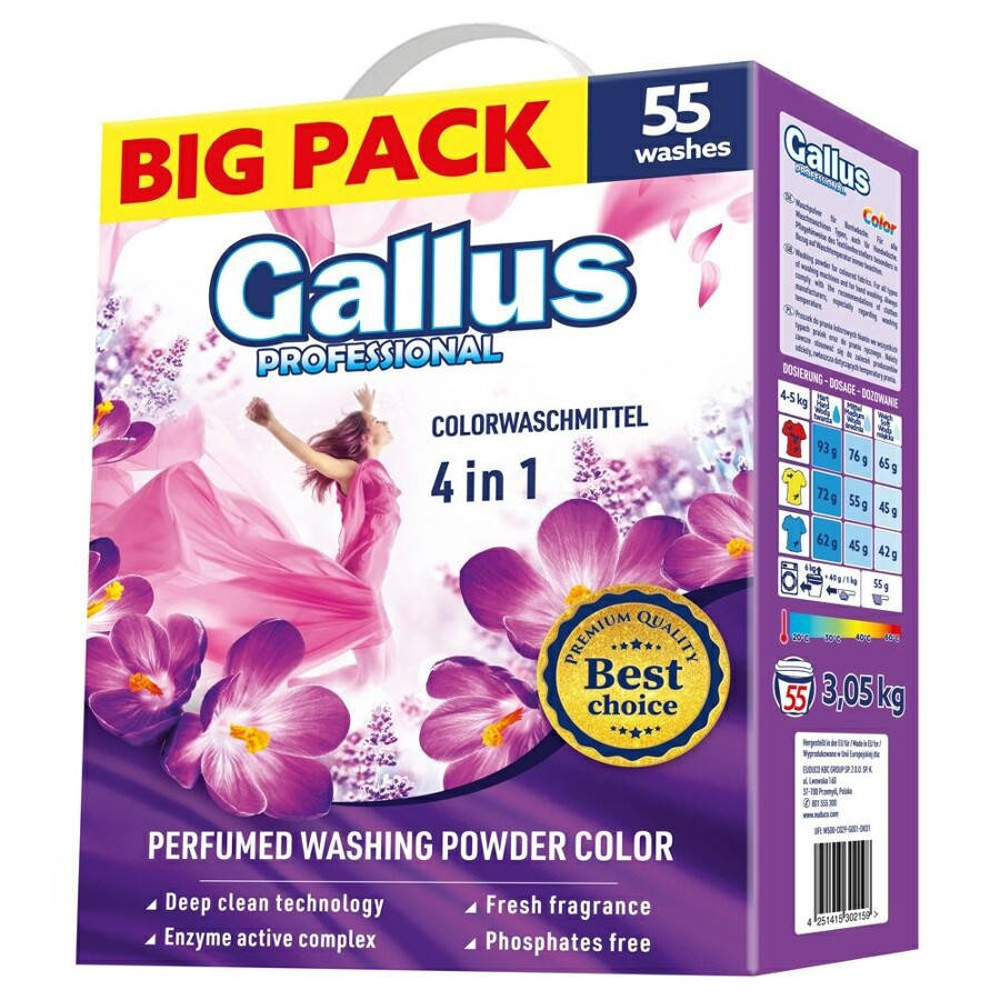 

Порошок для стирки цветных тканей Gallus Professional 4в1 3.05 кг к/к