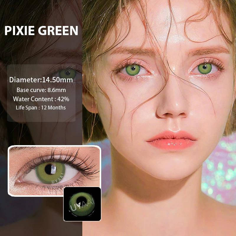 

Цветные линзы для глаз зелёные Green Pixie + контейнер для хранения в подарок