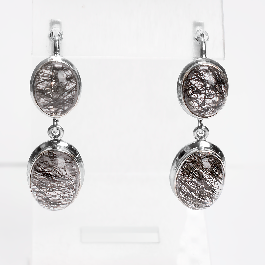 

Волосатик турмалиновый кварц серебряные серьги, 1753СВ