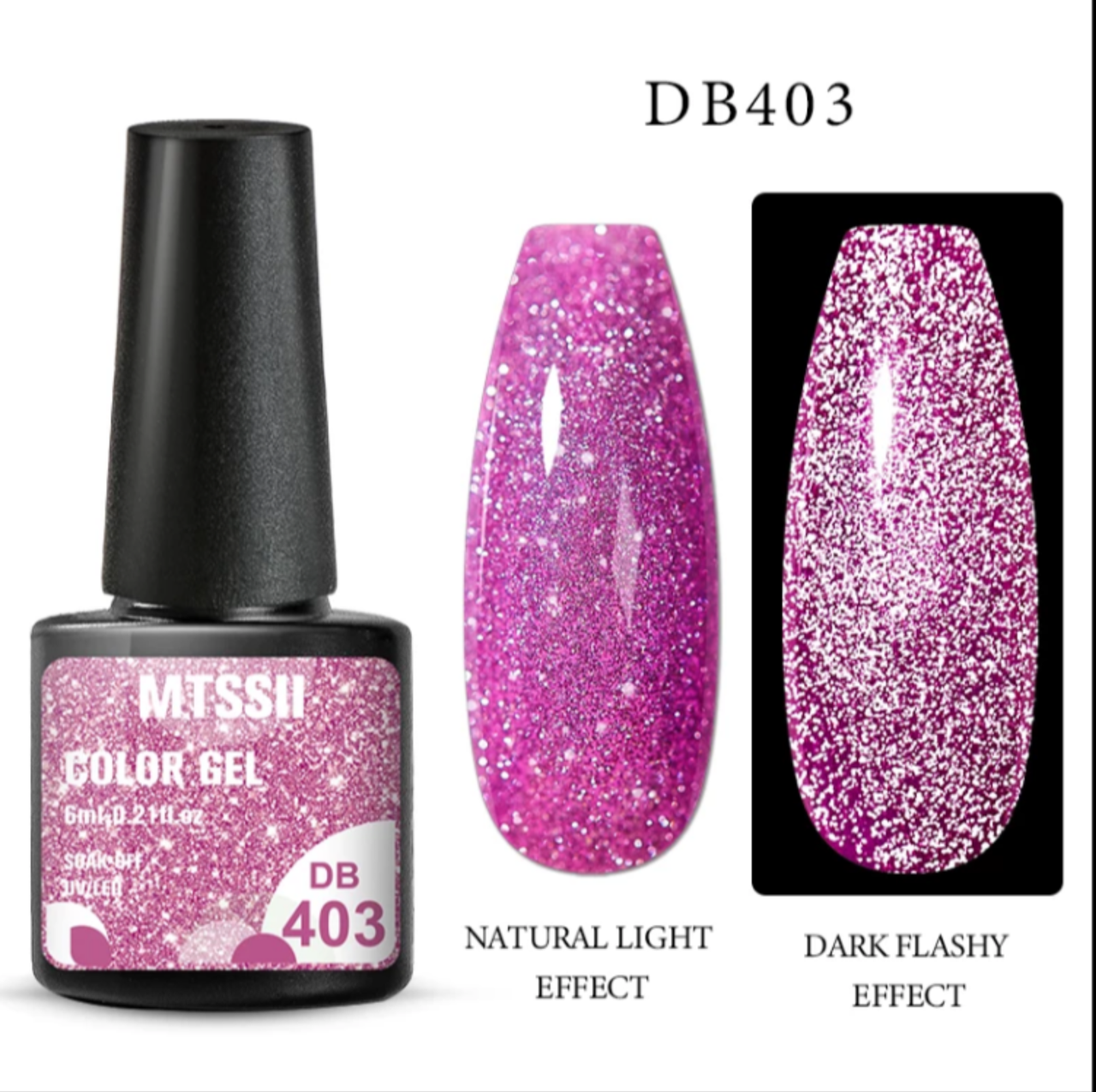 

6мл. Светоотражающий Гель лак MTSSII блестки с эффектом мерцания, алмазный Ярко-розовый 403