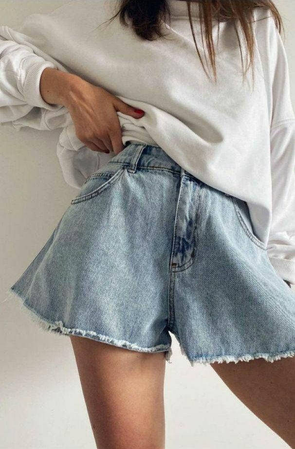 

Женские шорты джинсовые короткие широкие голубые 26, Голубой