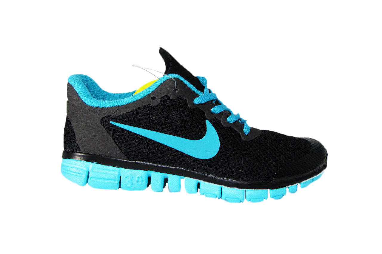 

Женские кроссовки Nike Free Run 3.0, сетка, черные с бирюзовым Р. 38 40