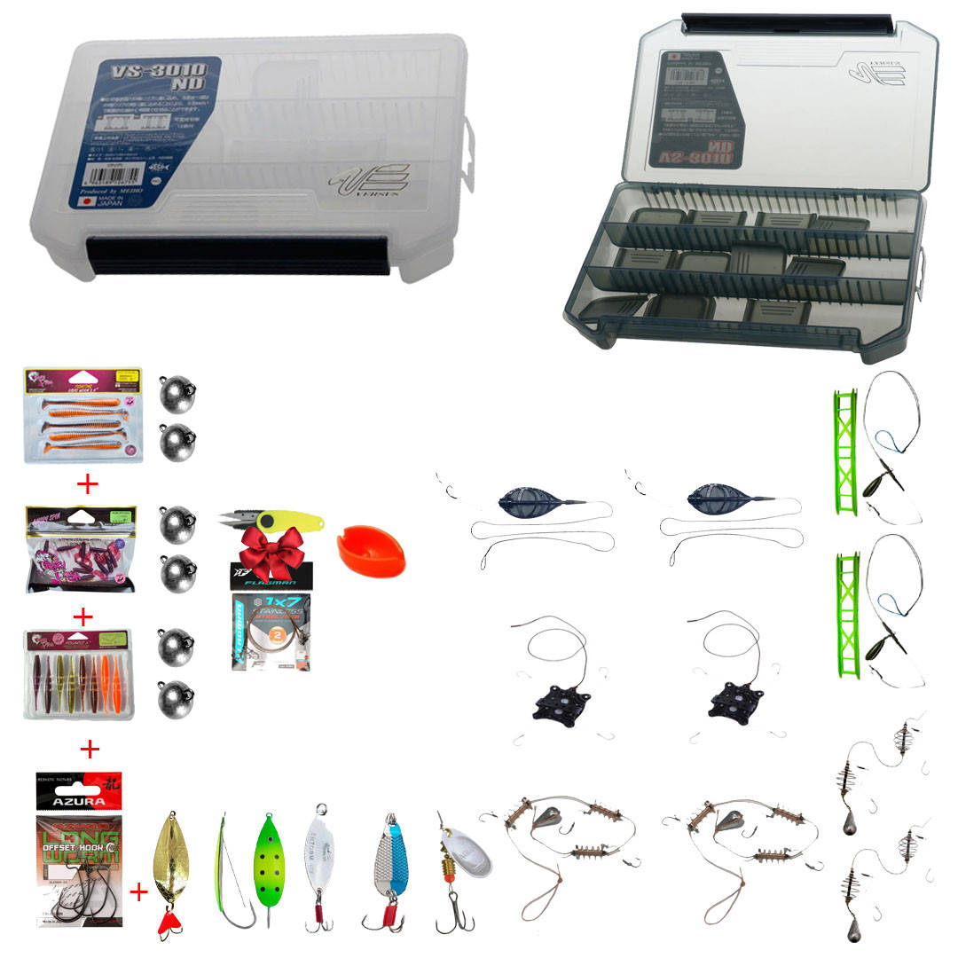 

НАБОР ГОТОВЫЙ СНАСТЕЙ НА ХИЩНУЮ И МИРНУЮ РЫБУ + Коробка Meiho Versus VS-3010ND + ПОДАРКИ!, Черный