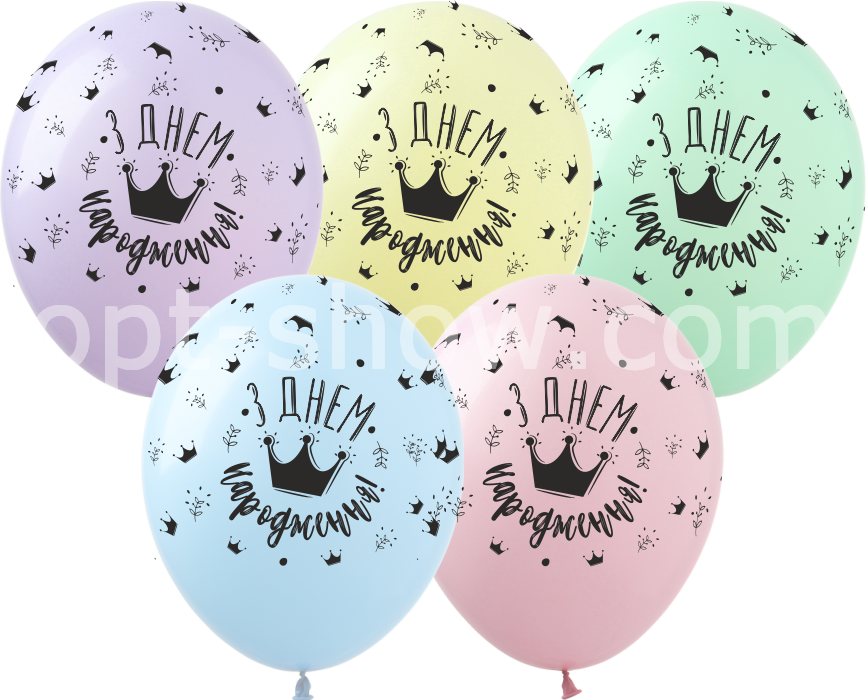 

Шарики воздушные с надписью 12" (30см) в ассортименте (Поштучно) Макарусн ассорти корона 30см, Разные цвета