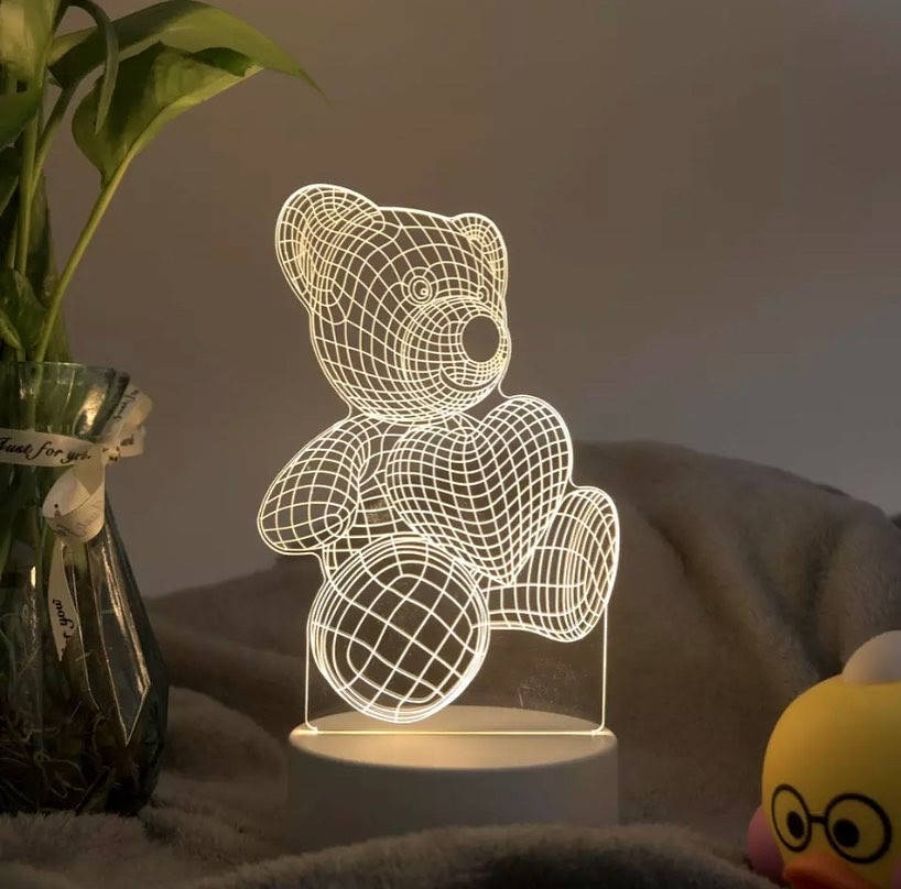 

3D ночник мишка с сердечком / настольная лампа медведь / светильник 3Д, Белый