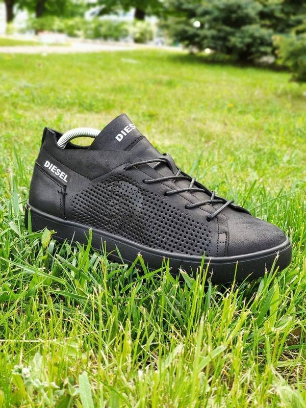 

Кеды кроссовки кожаные с перфорацией Diesel Pirate Black, Черный
