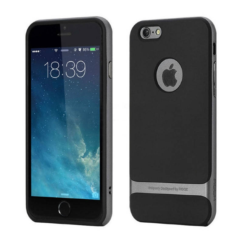 

Чехол накладка ROCK для iPhone 7 (4.7 ") Royce ser. TPU + PC Черный / серый