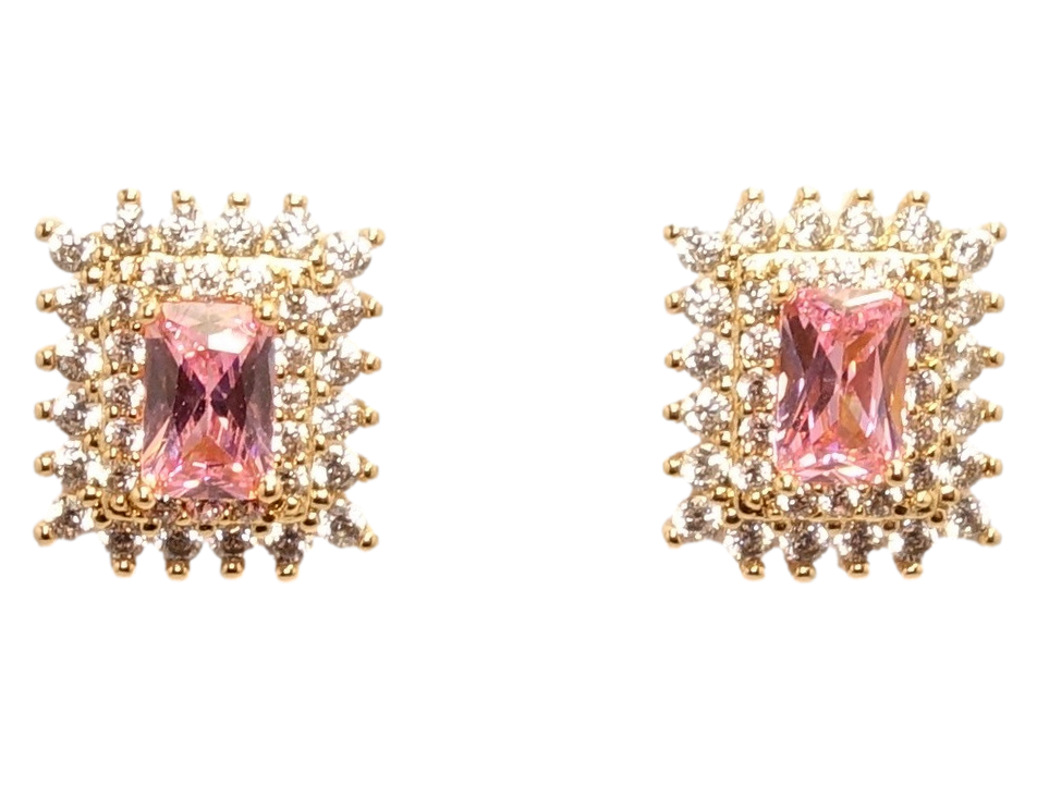 

Серьги Xuping Позолота 18K гвоздики "Розовый кристалл в лучистом обрамлении циркония" 10х11 мм