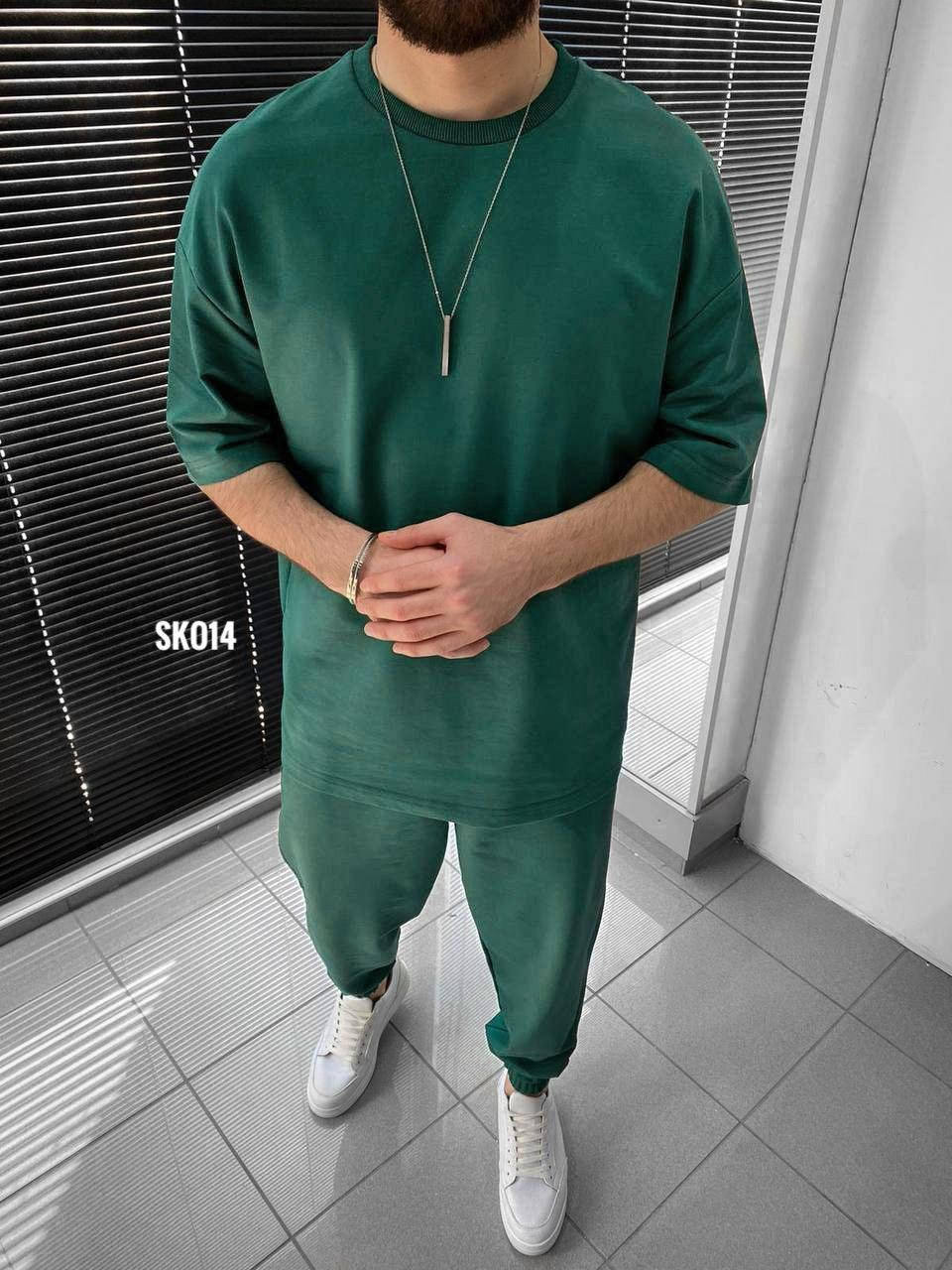 

Костюм мужской оверсайз футболка штаны свободные зеленого цвета L/XL, Зелёный