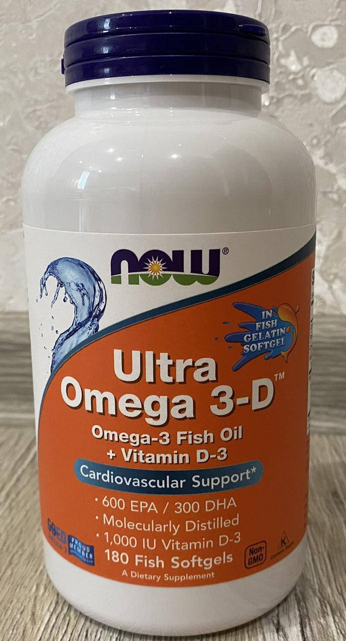 

Рыбий жир Ultra Omega 3-D - 180 капсул - Now Foods (Жирные кислоты Ультра Омега 3-Д Нау Фудс)