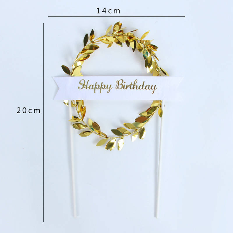 

Топер на торт "вінок happy birthday" золотого кольору