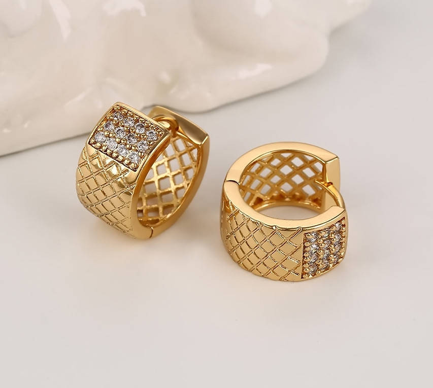 

Серьги позолота, Кольца с резьбой, с камешками, Xuping, 18К