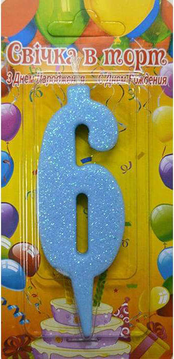 

Свеча в торт цифра голубая 6