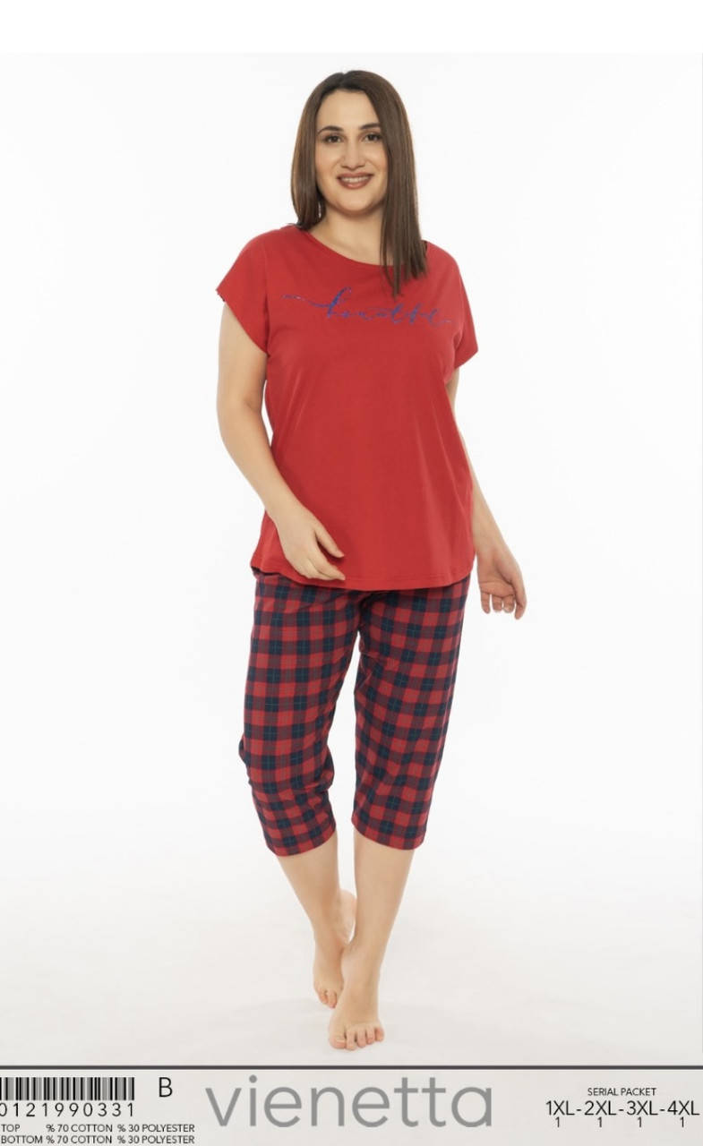 

Пижама женская Комплект для дома и сна футболка с бриджами (батал) увеличенный размер Vienetta (Турция)