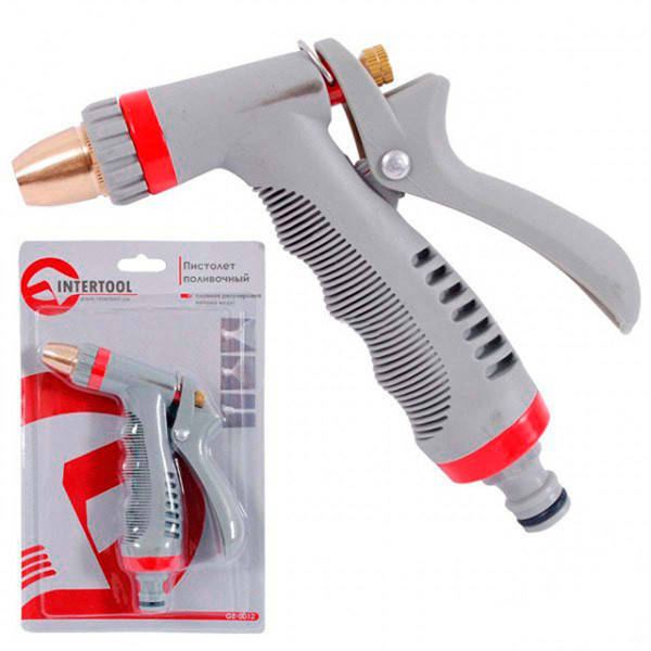 

Пистолет поливочный 3 режима, с регулировкой потока воды, носик латунный 1/2 INTERTOOL