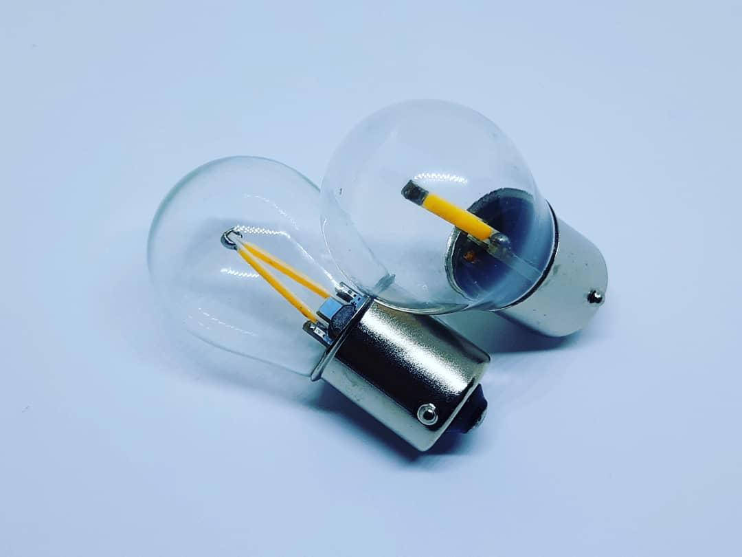 

Лампа BA15s(P21W)A 12V LED 2xCOB+Glass yellow CANBUS (обманка) "помаранчевий"
