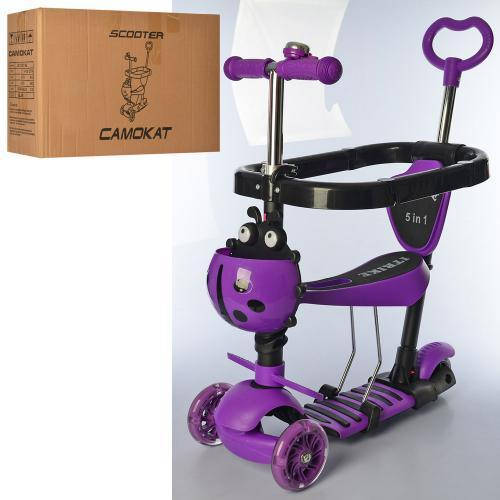 

Самокат беговел с родительской ручкой бампером и подножкой ITrike JR 3-027-V Божья коровка, Фиолетовый