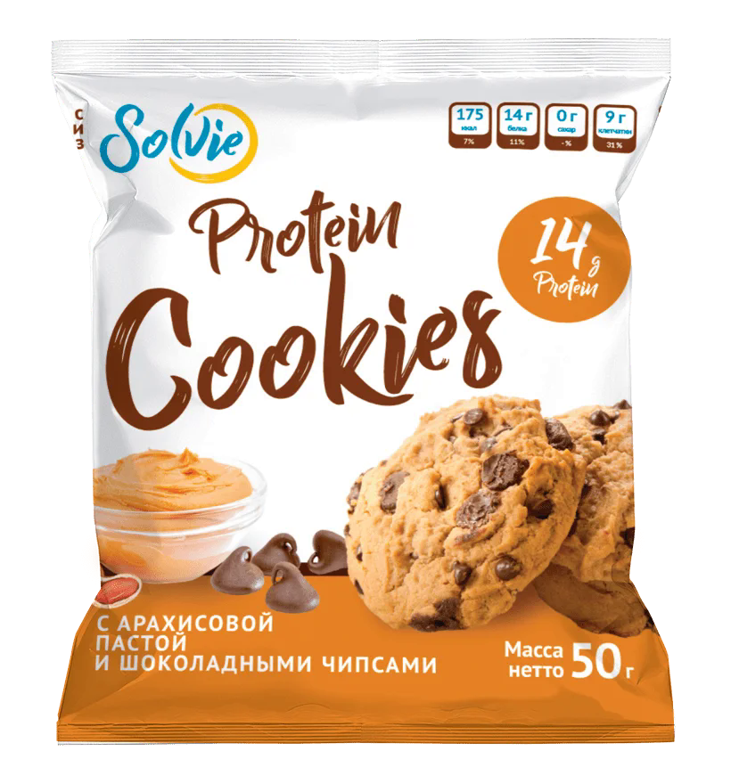 

Протеиновое печенье Solvie с Арахисовой Пастой и Шоколадными Чипсами (50 грамм)