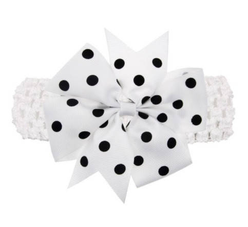 

Детская белая повязка с бантом в горох для детей - размер универсальный (на резинке), бант 11см, Белый