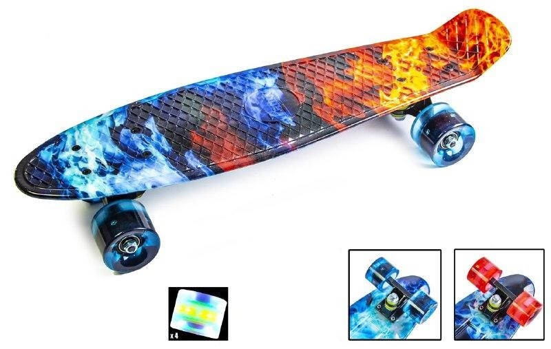 

Penny Board "Огонь и лед" Светящиеся колеса., Красный