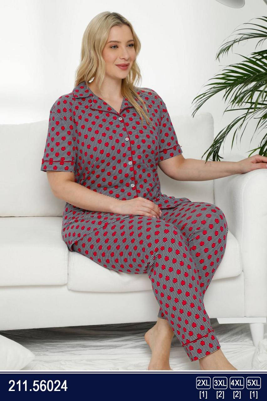 

Женская пижама большого размера трикотаж 95%хлопок 5% эластан. комплект для дома и сна