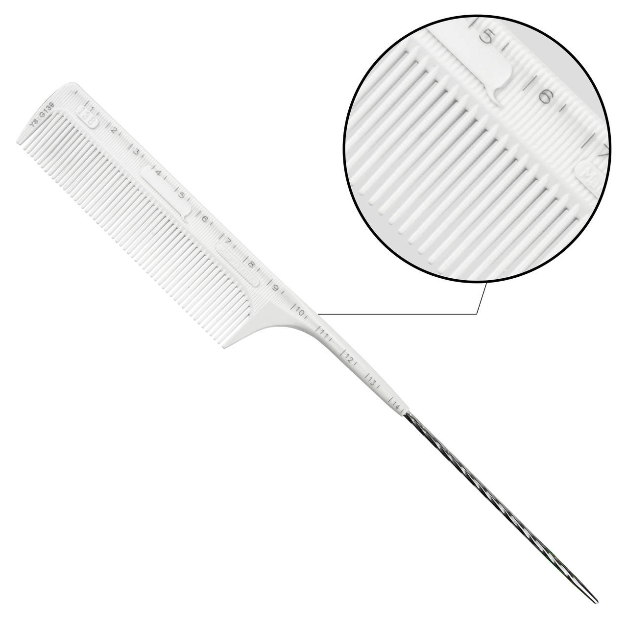 

Расчёска - гребень для волос пластиковый с линейкой и ручкой COMB Y8-G139(barber, стрижка, укладка, парикмахер, Белый