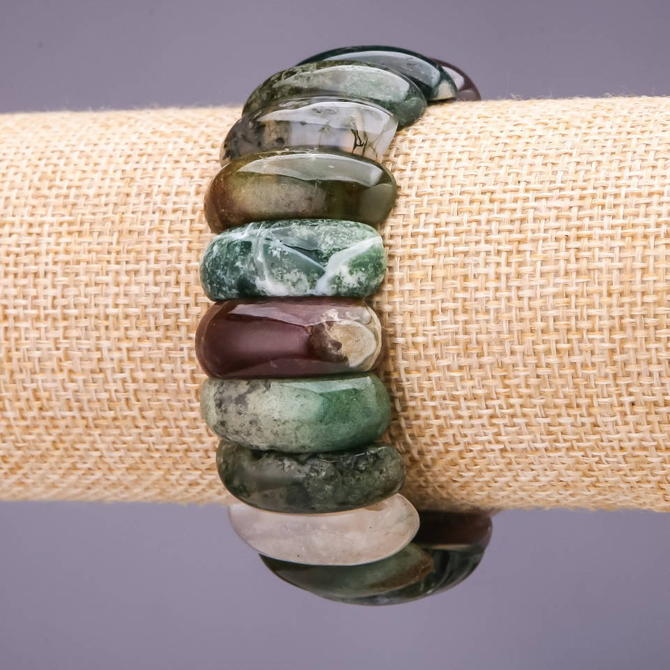 

Браслет Агат моховый звено 25х10+-мм L-18см на резинке