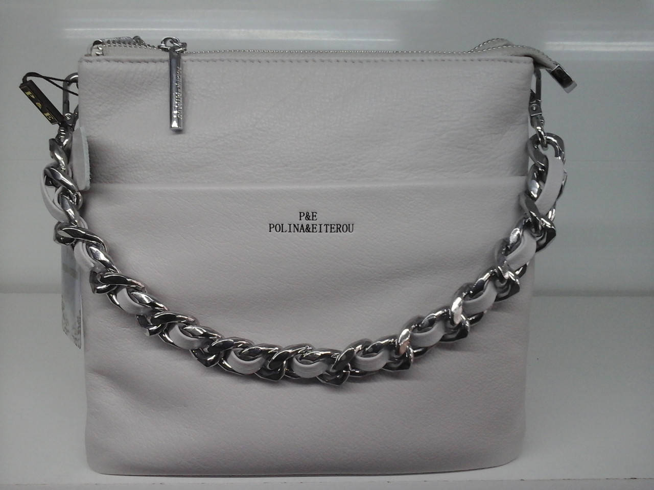 

Сумка Женская Кожаная на три отделения с цепочкой Фуксия и Светло серый, Разные цвета