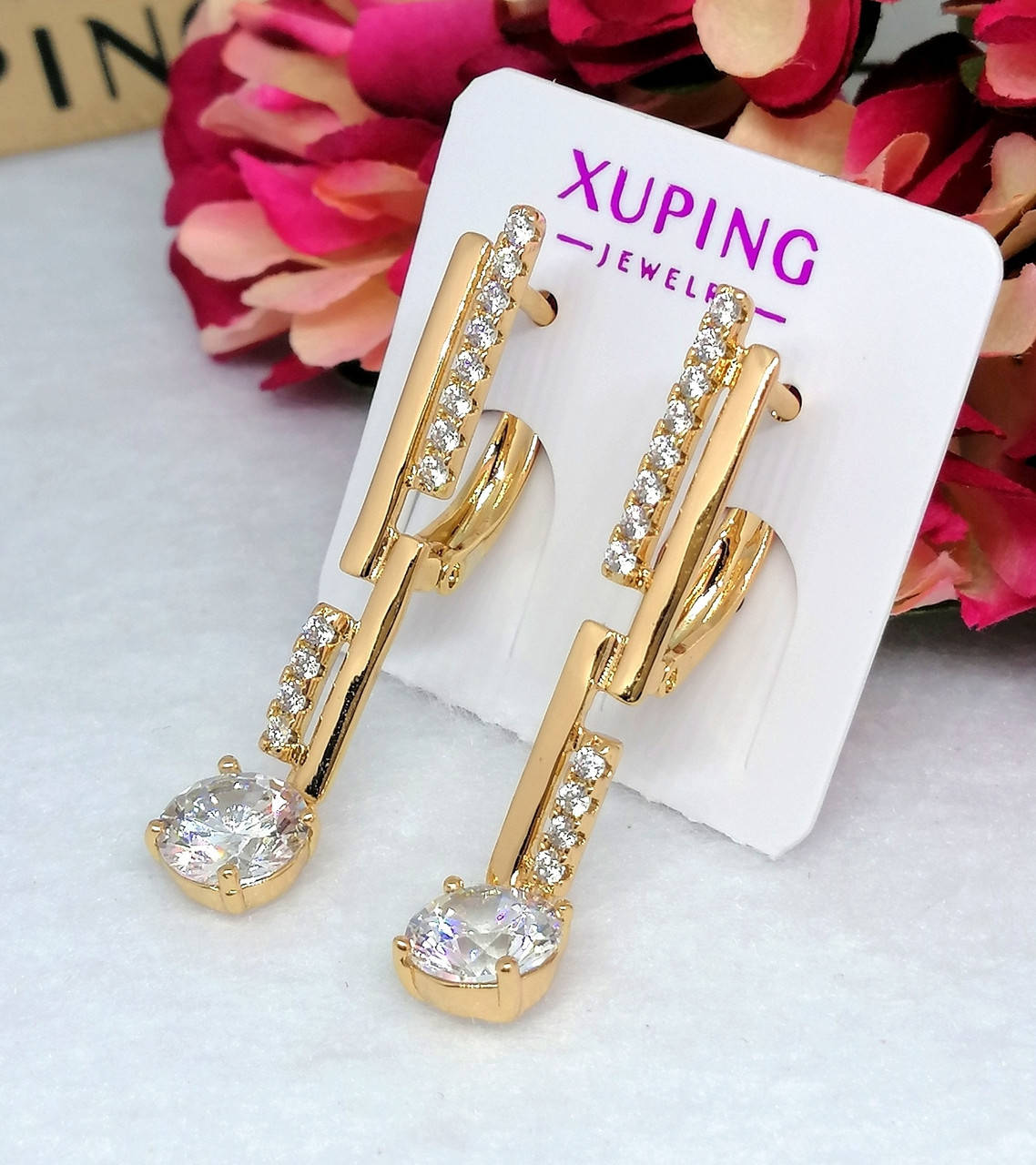 

Женские серьги из медицинского золота Xuping. Позолоченные серьги с камнями