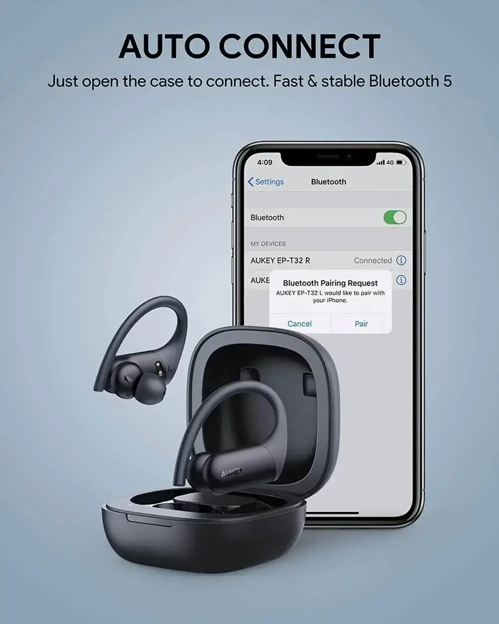 

Aukey EP-T32 водонепроникні бездротові спортивні навушники, Черный