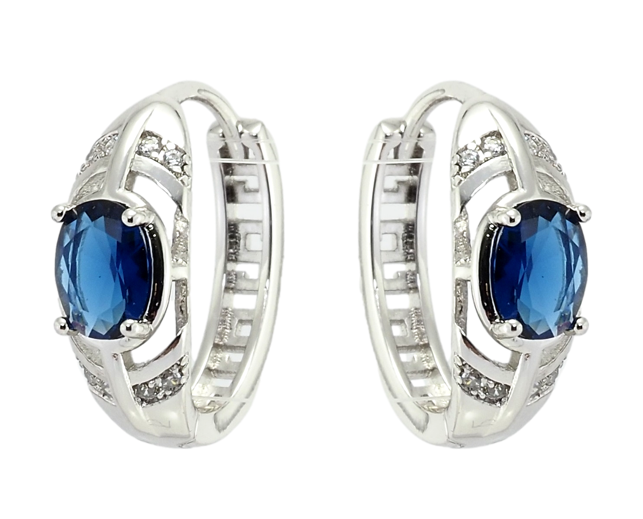 

Серьги Xuping Родий колечки "Декоративный орнамент с синими фианитами"