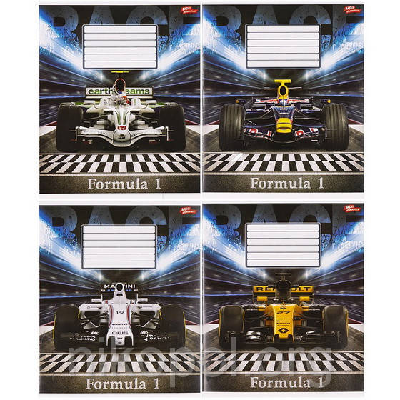 

Тетрадь школьная 12 листов клетка, серия "Formula 1", белизна 100%