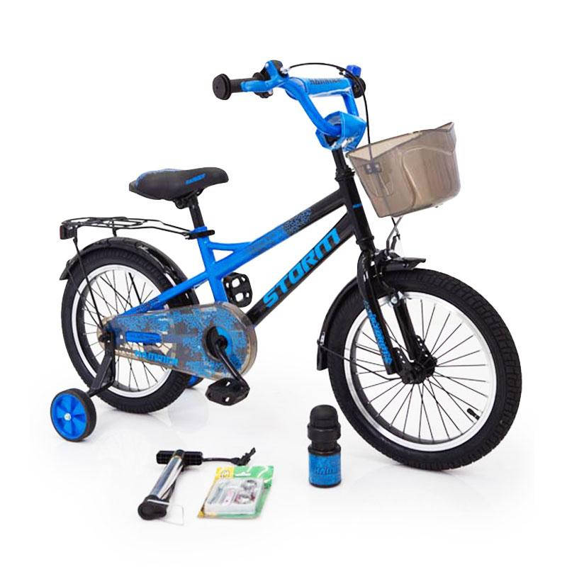 

16-STORM Детский велосипед синий с боковыми колесами от 5 лет Сборка 85%