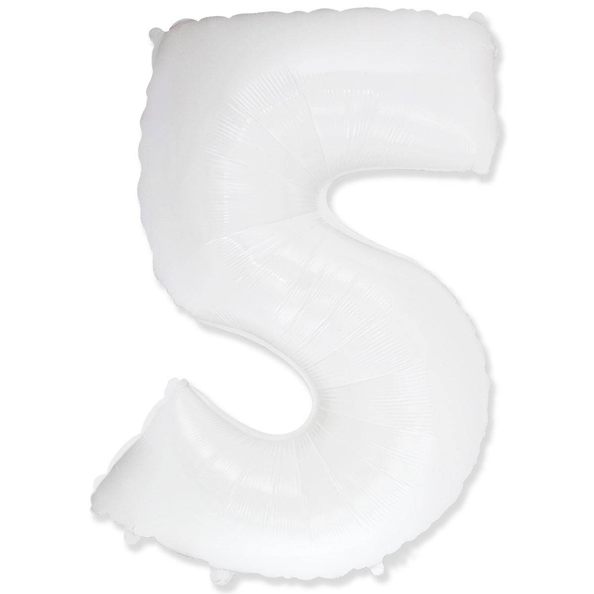 

FM 40" Цифра 5 Белая White. Фольгированный шар, Белый