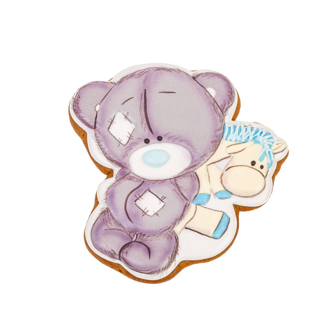 

Имбирный пряник топпер "Мишка с лошадкой", Голубой