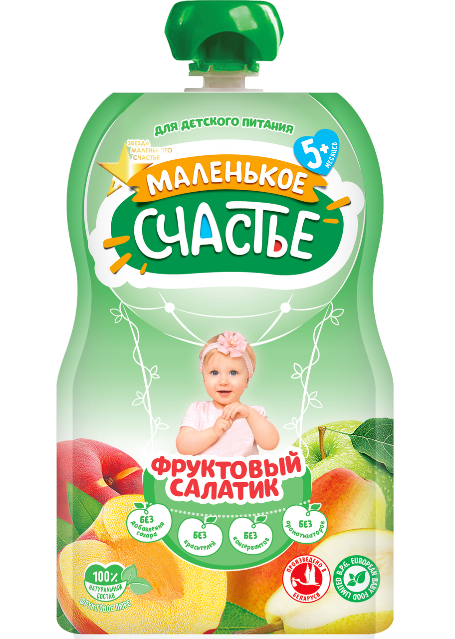 

Пауч Фруктовый салатик, 90г от 5 мес., ТМ"Маленькое счастье"