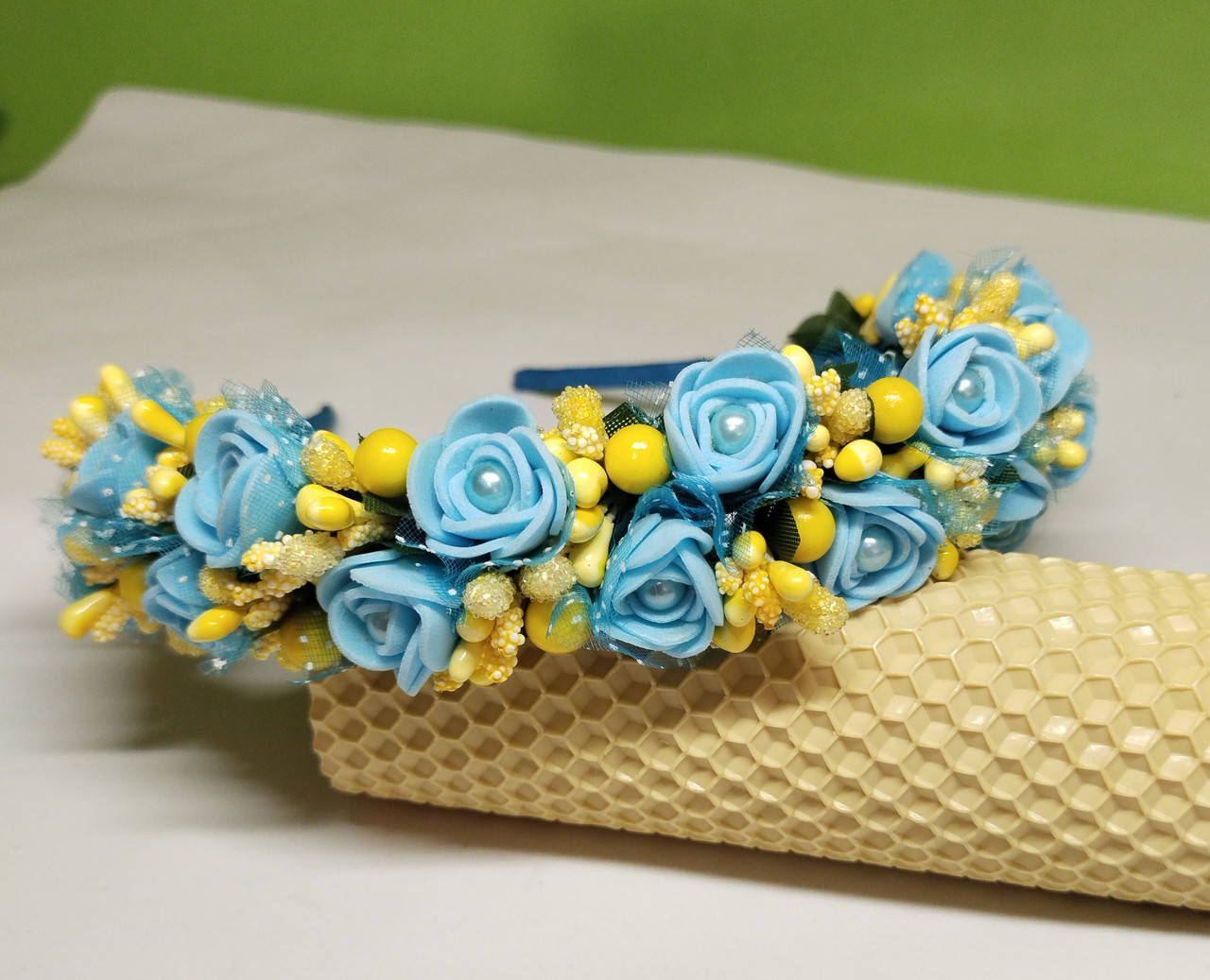 

Обруч-віночок на голову, Жовтий+блакитний