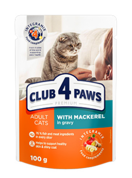 

Влажный корм для кошек Club 4 paws premium с макрелой в соусе 100гр