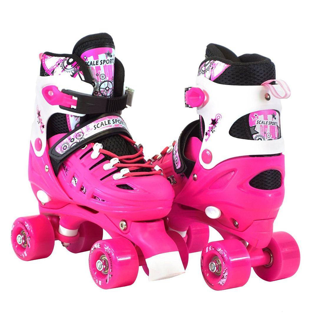 

Раздвижные ролики-квады Scale Sports малиновые, размеры 29-33, 34-38, Малиновый