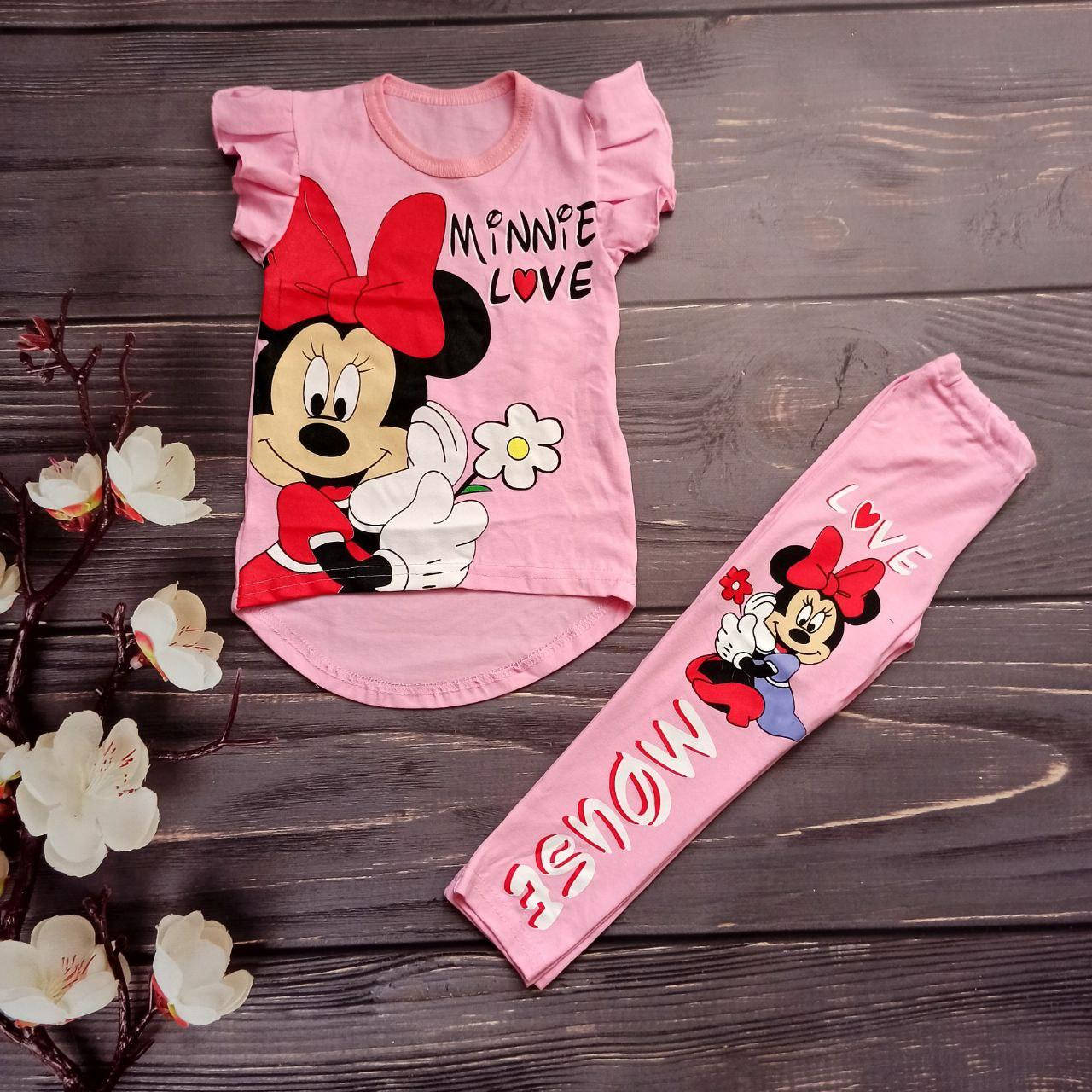 

Детский набор комплект костюм на лето футболка и лосины 92-98, Розовый