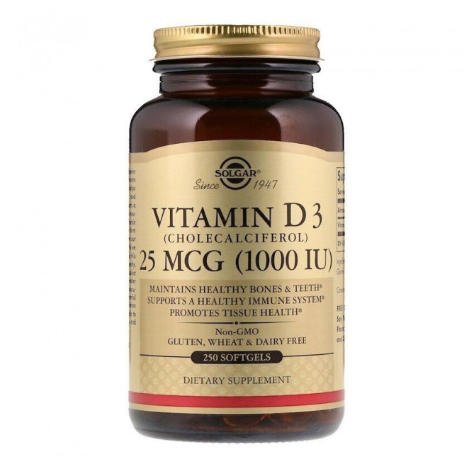 

Витамины Solgar Vitamin D3 Cholecalciferol 1000 IU 250 капсул