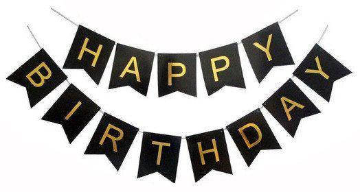 

Гирлянда из флажков "Happy Birthday" черная