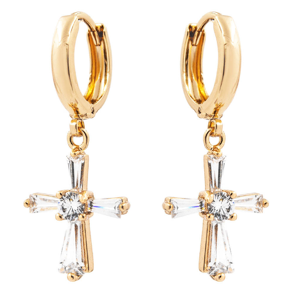 

Серьги подвески "Крестики", колечки, лимонная позолота