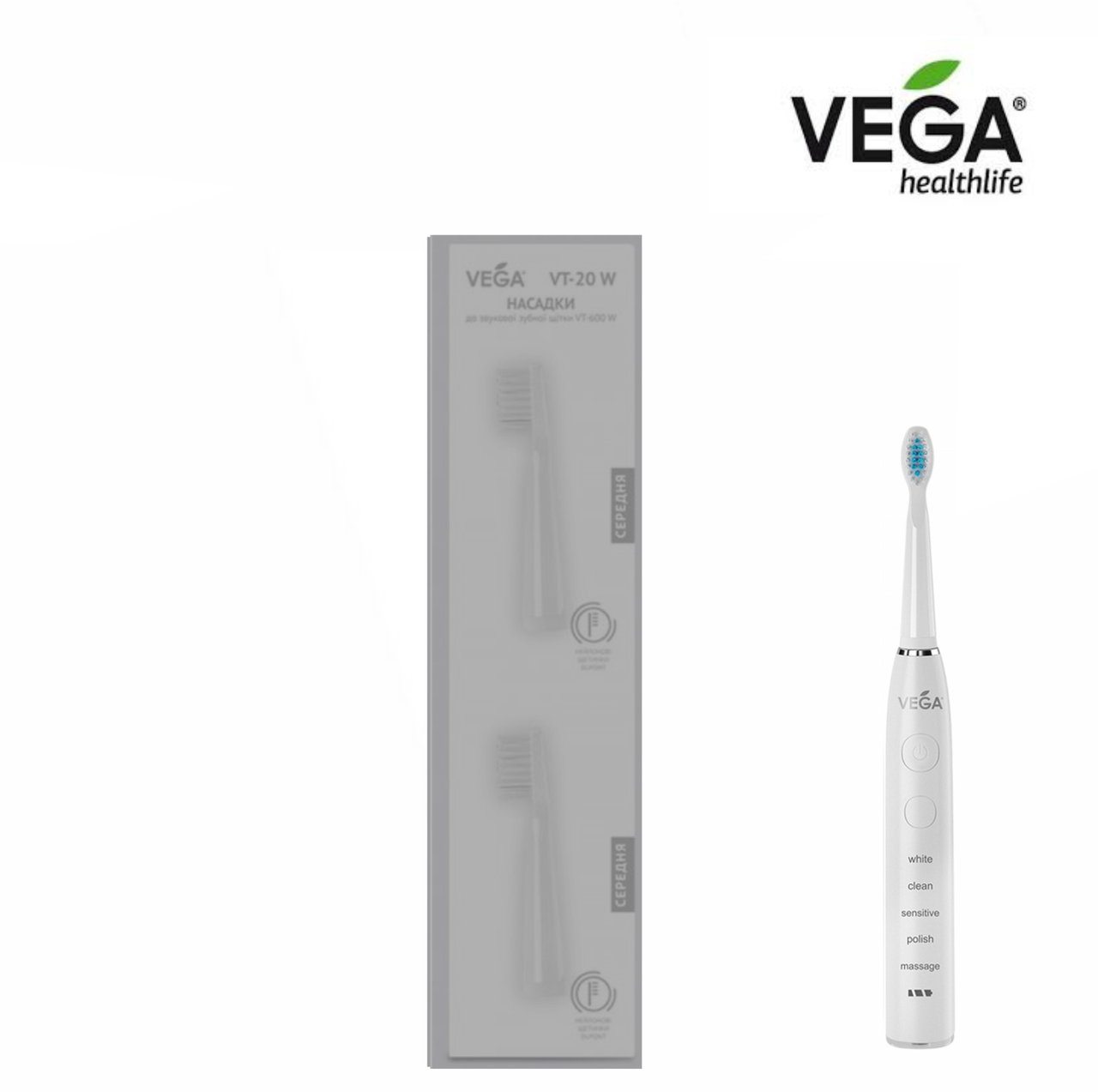 

Насадки на щетку Vega VT-600 (белые) 2 шт